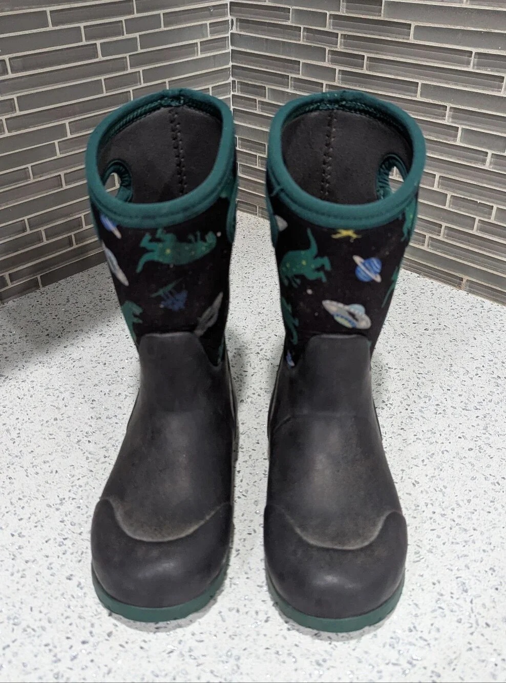 Bogs Kids York Black Green Dino Rainboots Waterproof Rain Boot Boys Size 13